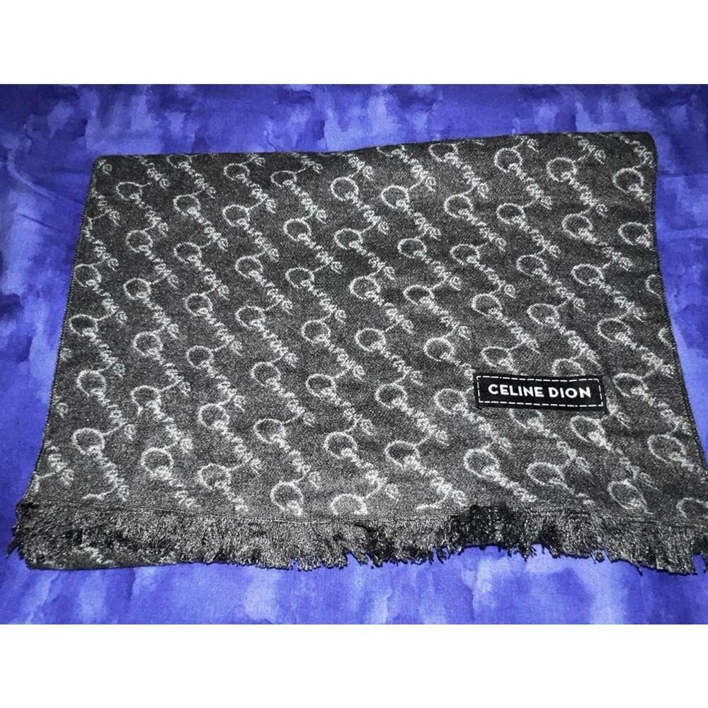 Celine Dion‎ Courage Scarf Wrap Gray All Over Print Fringe
